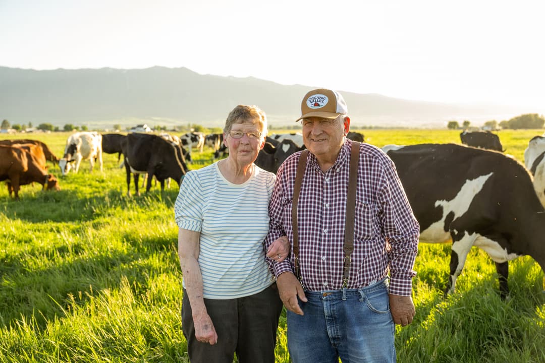 The Wangsguard family standing in their pasture.